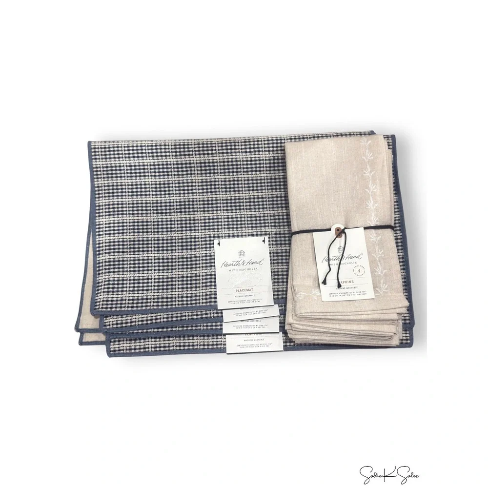 4pk Jute-Cotton Placemats, Navy Plaid - Hearth & Hand Magnolia, Target